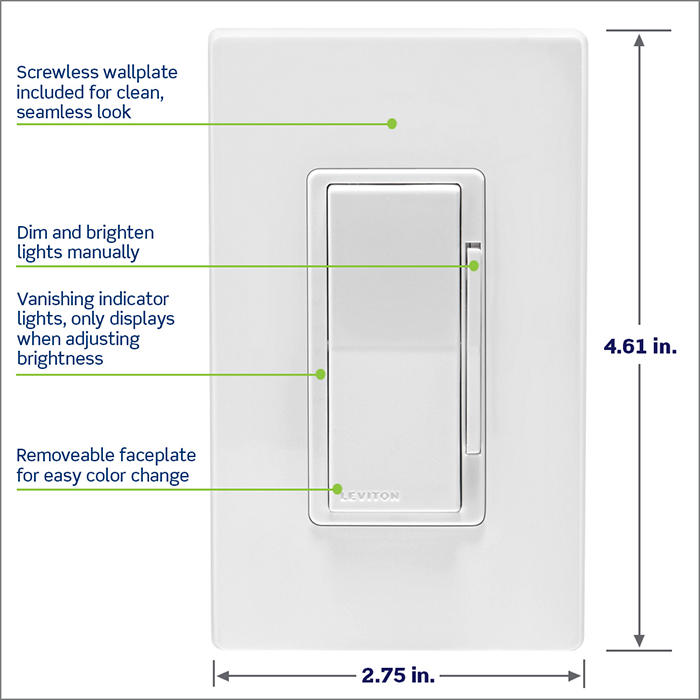 Leviton Decora Smart WiFi ELV / LED Phase Selectable Dimmer, 2nd Gen, White