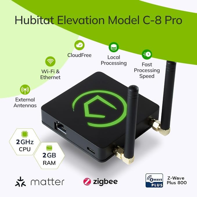 Hubitat Elevation C8 Pro, concentrateur intelligent pour maison connectée, ZWave, Zigbee, Matter, Alexa, Google et HomeKit