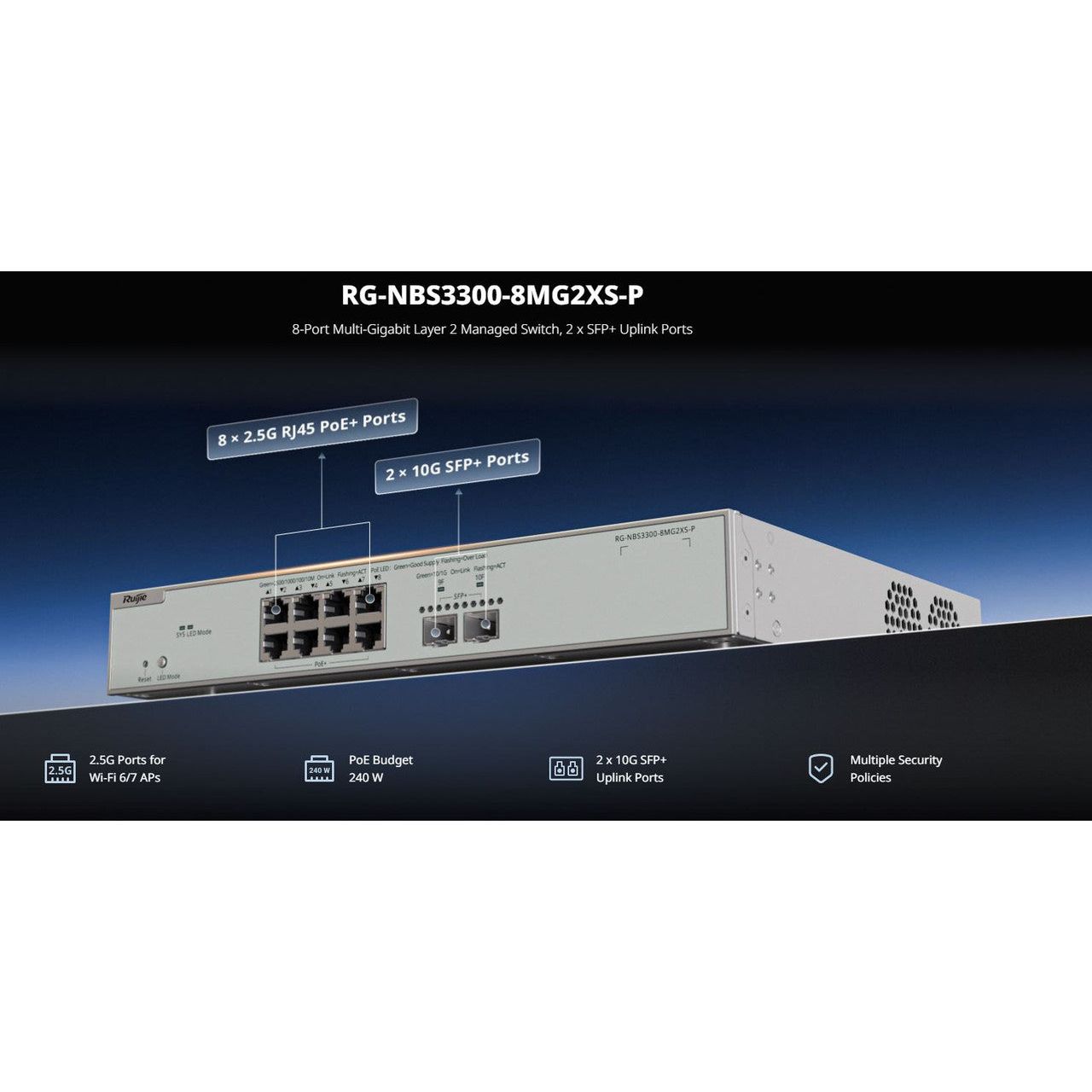 Reyee Enterprise Grade 8 Port 2.5 Gigabit PoE+ Switch