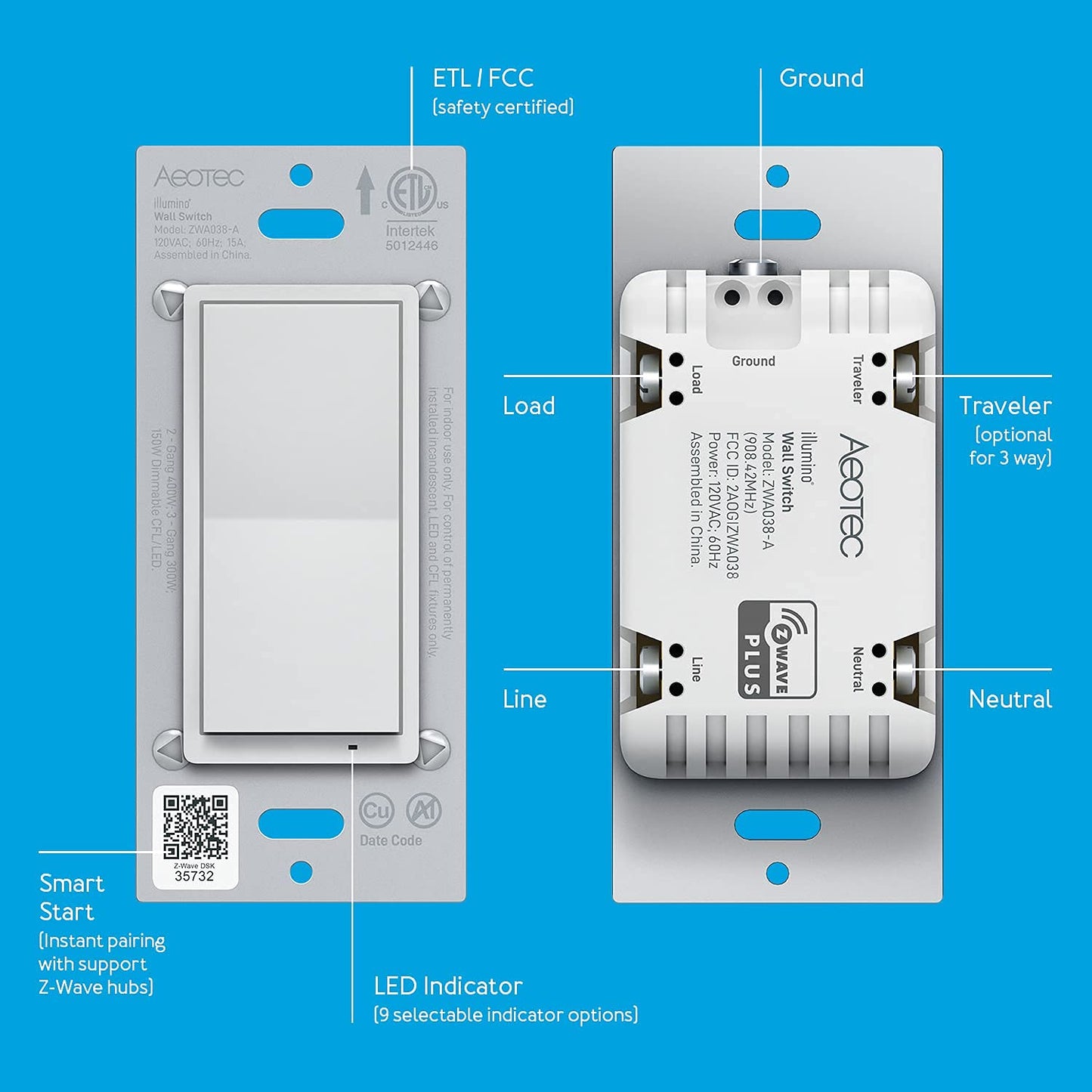 Aeotec Illumino ZWave 700 On/Off Wall Switch