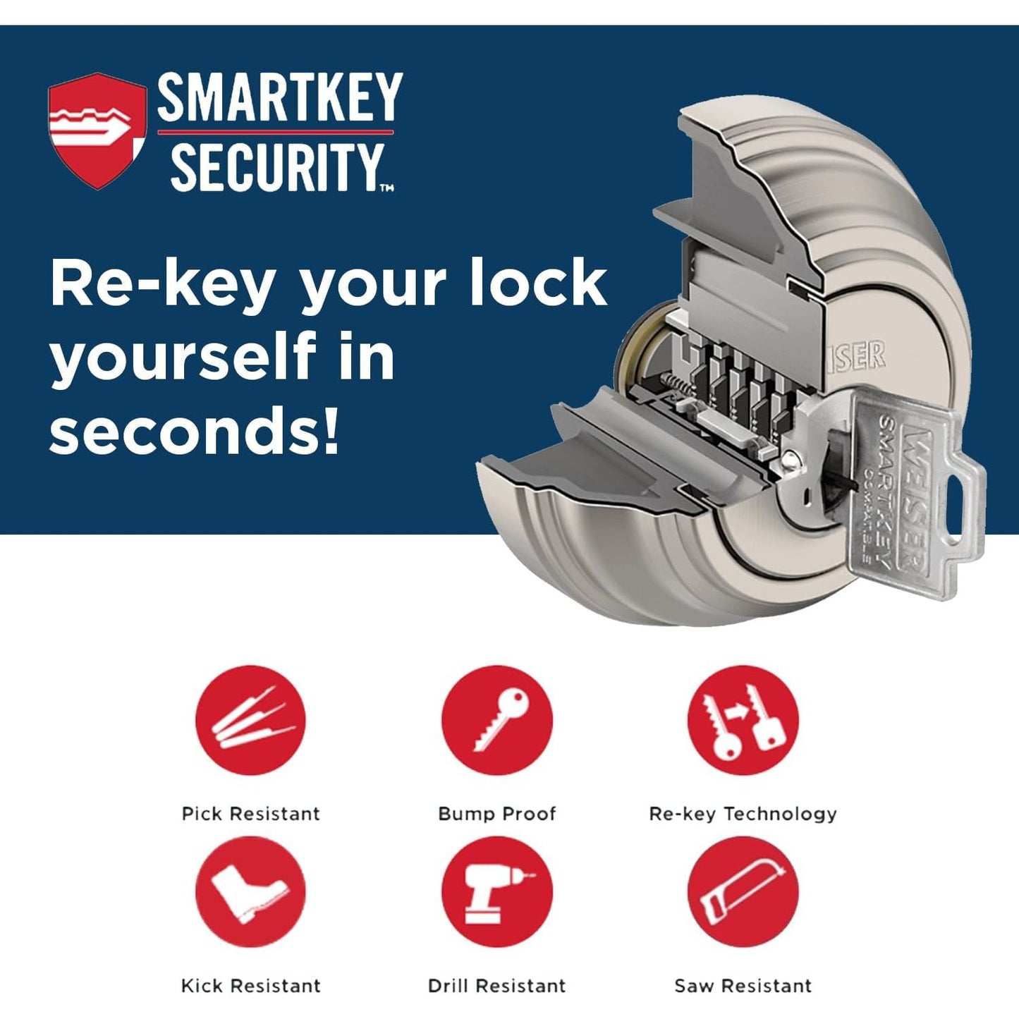 Serrure intelligente à pêne dormant traditionnelle à écran tactile Weiser Zwave Plus, nickel satiné