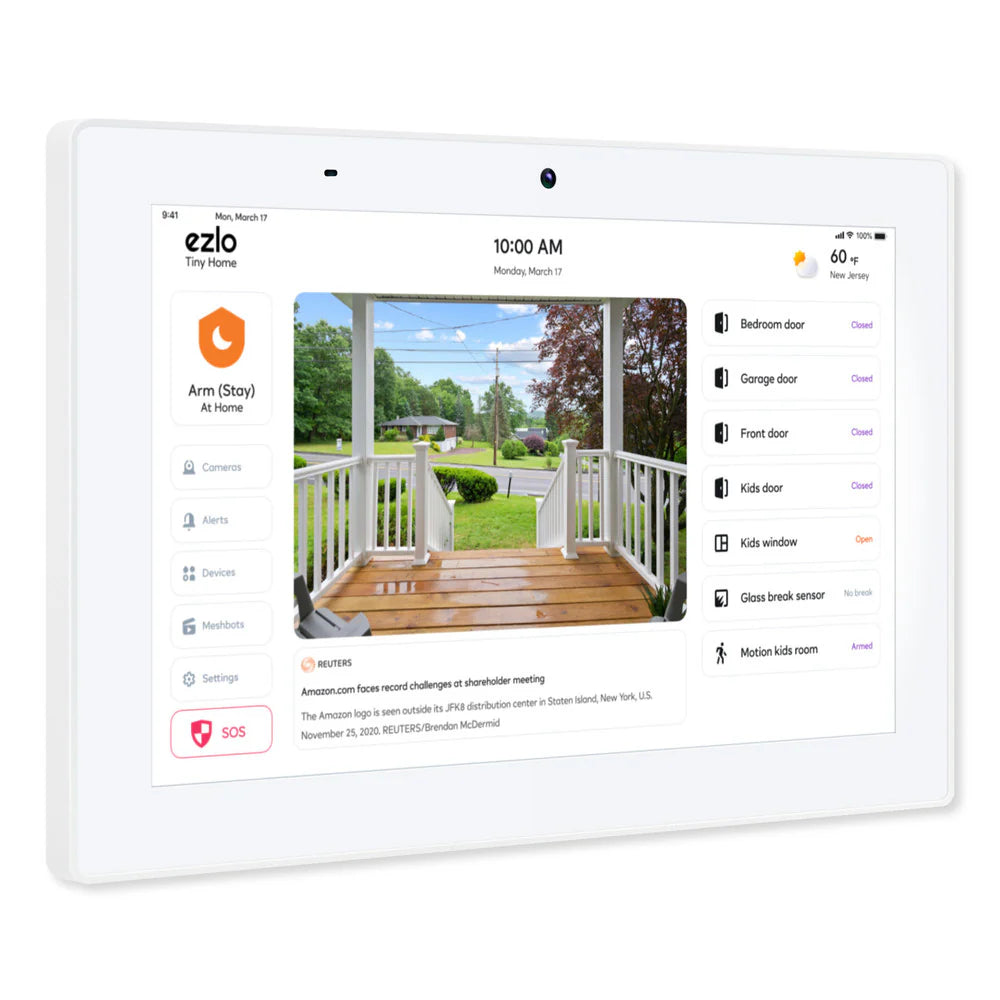 Pantalla táctil Ezlo Protect de 10 pulgadas con soporte de pared, PoE y Wi-Fi