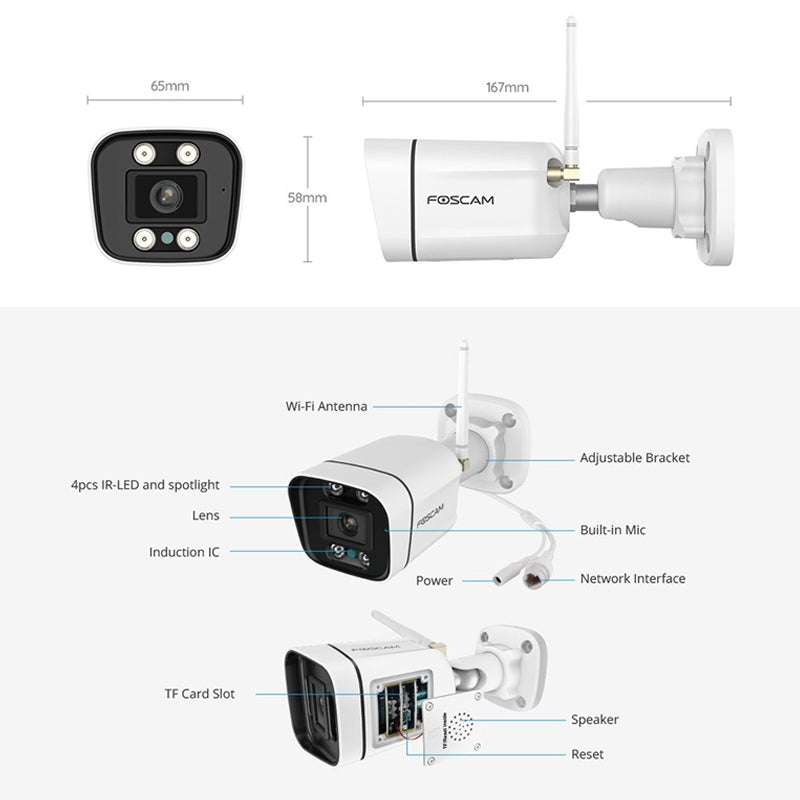 Foscam V5P 5MP WiFi IP Bullet Camera, IR, Spotlight, AI, Works with Alexa, Google