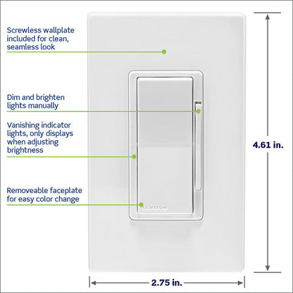 Leviton Decora Smart WiFi ELV / LED Phase Selectable Dimmer, 2nd Gen, White