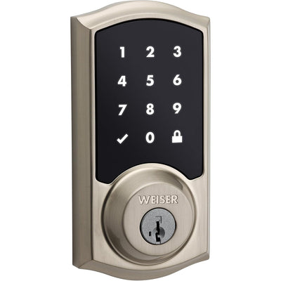 Weiser Zwave Plus Traditional Touch Screen Deadbolt Smart Lock, Satin Nickel