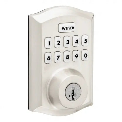 Weiser ZWave 700 Push Button Deadbolt Smart Lock, Satin Nickel