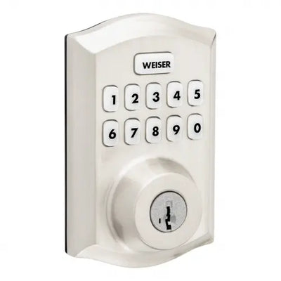 Weiser ZWave 700 Push Button Deadbolt Smart Lock, Satin Nickel