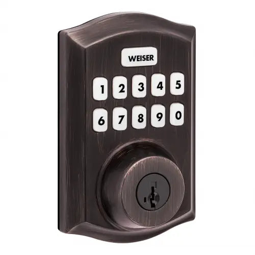 Weiser ZWave 700 Push Button Deadbolt Smart Lock, Venetian Bronze