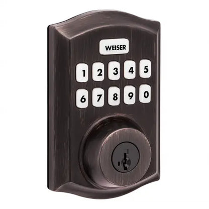 Weiser ZWave 700 Push Button Deadbolt Smart Lock, Venetian Bronze
