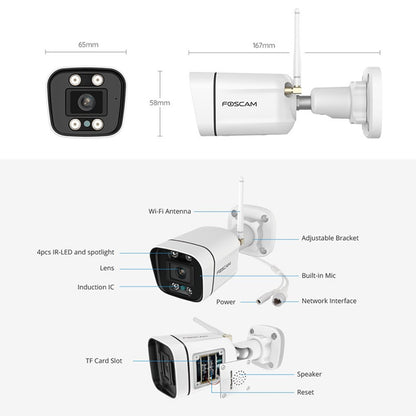 Foscam V5P 5MP WiFi IP Bullet Camera, IR, Spotlight, AI, Works with Alexa, Google