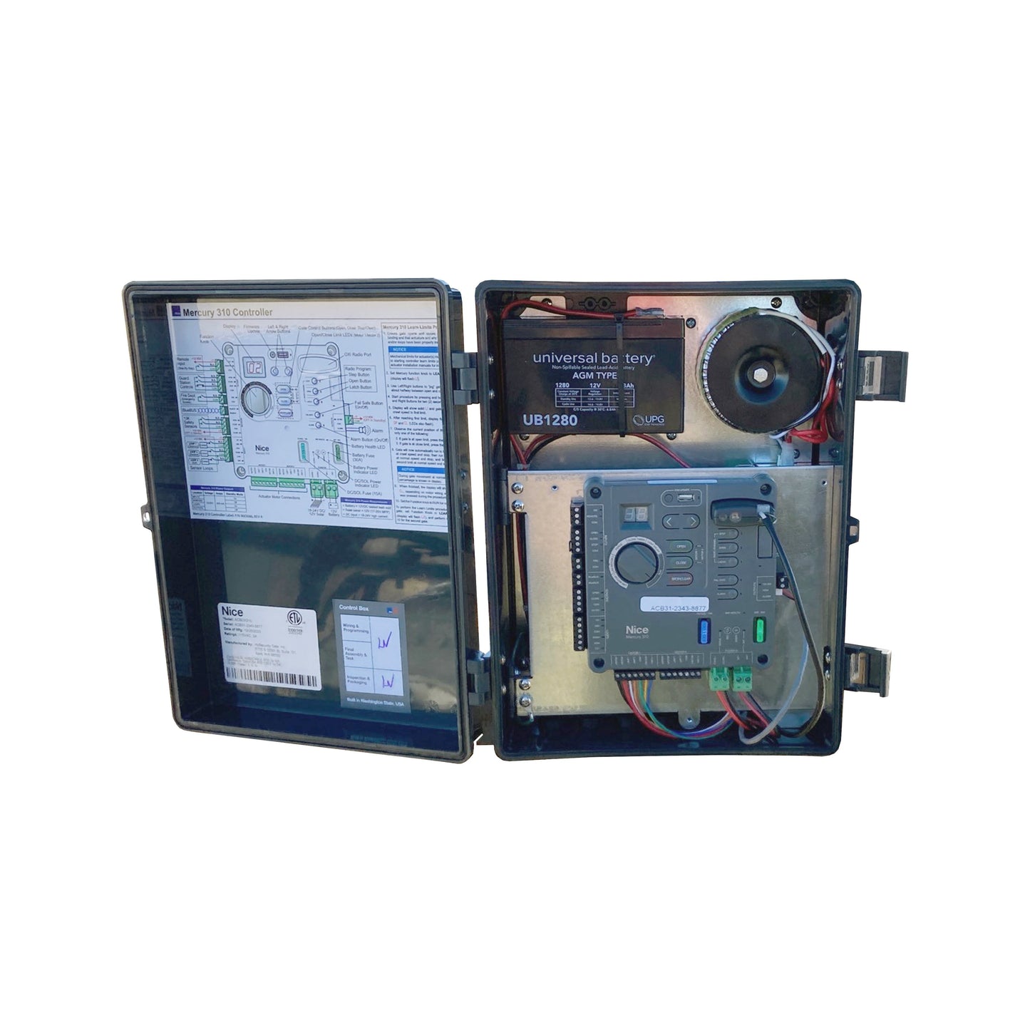 Residential AC Gate Control Board Box, Mercury 310 Controller, UL 325 Compliant