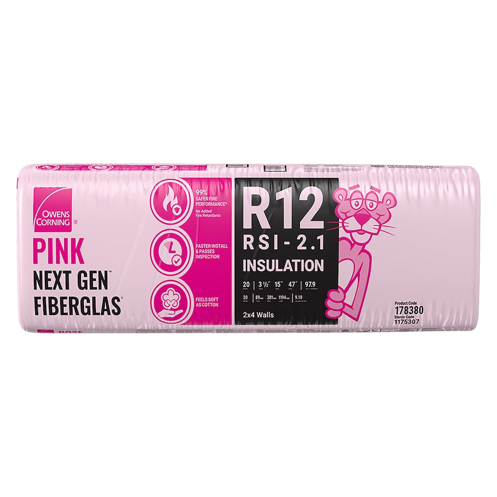 Owens Corning R-12 PINK NEXT GEN Fiberglas Insulation Batts, 98 sq. ft. Coverage