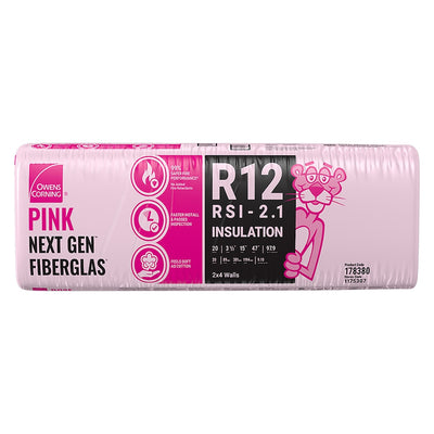 Owens Corning R-12 PINK NEXT GEN Fiberglas Insulation Batts, 98 sq. ft. Coverage