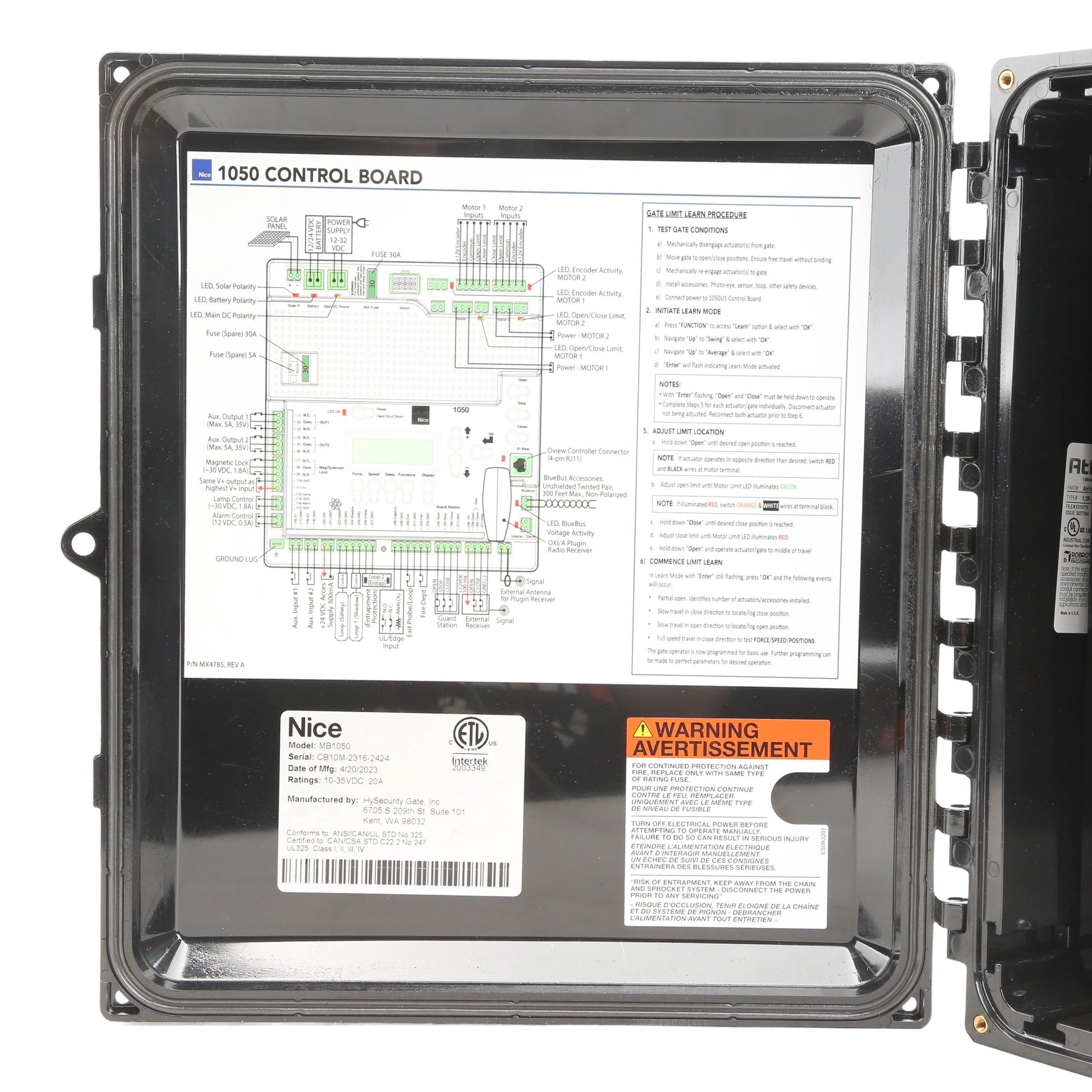 Nice Apollo TITAN 912L1 AC Gate Opener Kit: Single Swing, Battery Backup