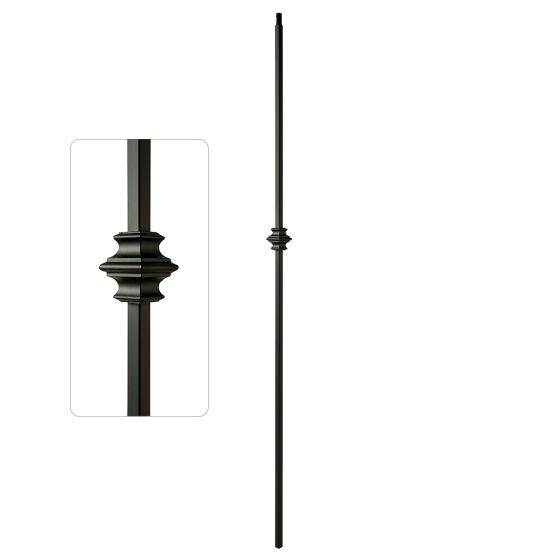 Premium 1/2-Inch Square Steel Baluster, Dowel Top, Single Collar, Satin Black
