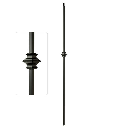Premium 1/2-Inch Square Steel Baluster, Dowel Top, Single Collar, Satin Black