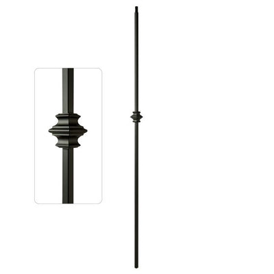 Premium 1/2-Inch Square Steel Baluster, Dowel Top, Single Collar, Satin Black