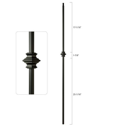 Premium 1/2-Inch Square Steel Baluster, Dowel Top, Single Collar, Satin Black