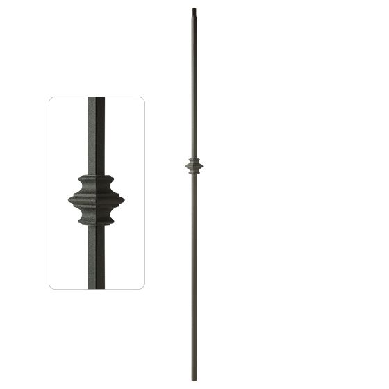 Premium 1/2 Inch Square Steel Baluster Dowel Top Single Collar Wrinkled Black