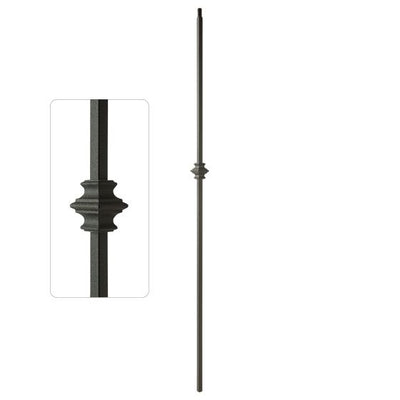 Premium 1/2 Inch Square Steel Baluster Dowel Top Single Collar Wrinkled Black