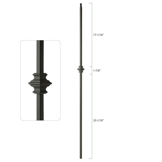 Premium 1/2 Inch Square Steel Baluster Dowel Top Single Collar Wrinkled Black