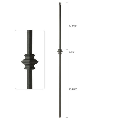 Premium 1/2 Inch Square Steel Baluster Dowel Top Single Collar Wrinkled Black